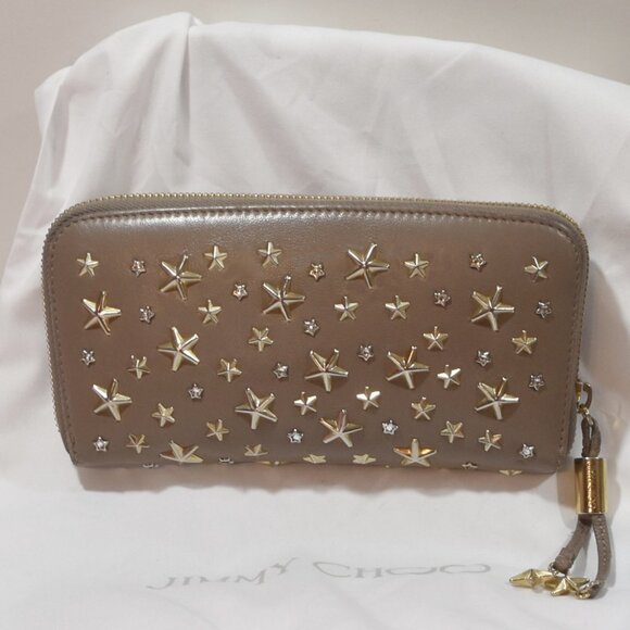 Jimmy Choo Filipa Star Stud & Crystal Continental Wallet – Taupe – Pre-Owned - Picture 1 of 12